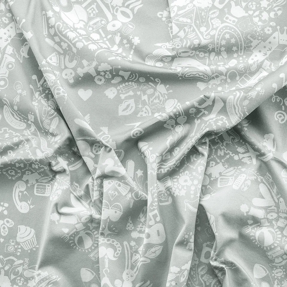 Mineheart New World Damask Stoff Grau-Blau Weiß Meterware