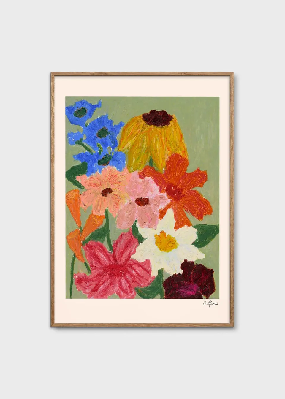 The Poster Club Art Prints Flowers on Sage Green Poster 30x40 grün