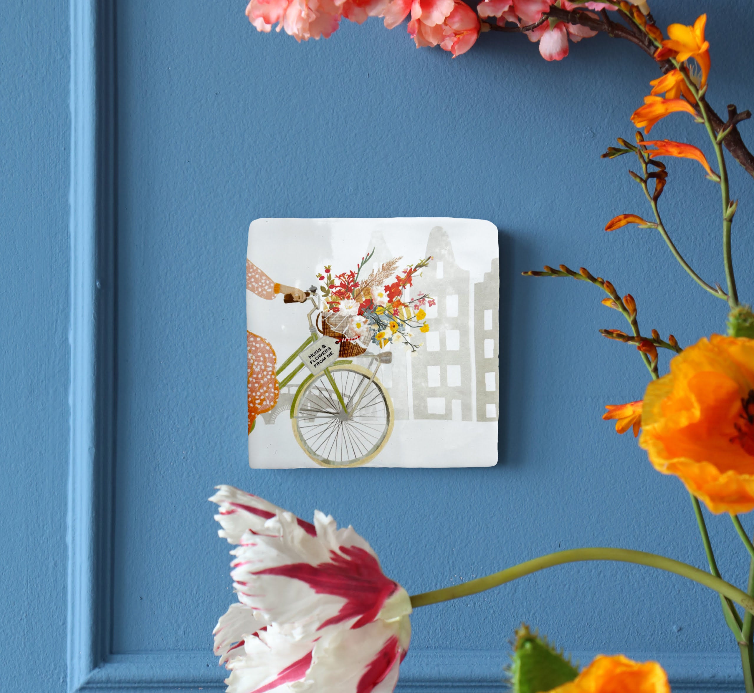 StoryTiles Delft Blue Fahrrad Blumen Wandfliese S 10x10 cm