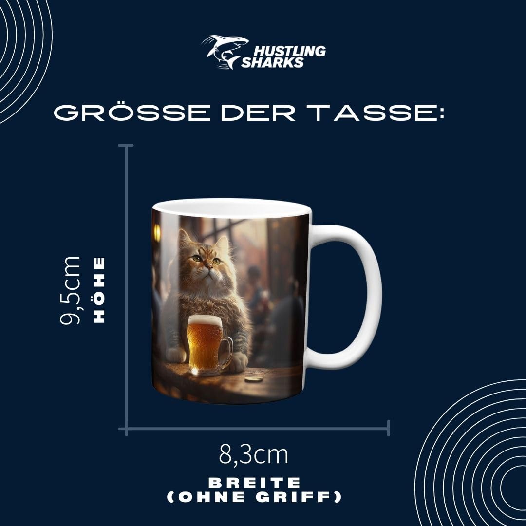 Hustling Sharks Wandbilder Durstige Katze Tasse 330ml weiß Keramik