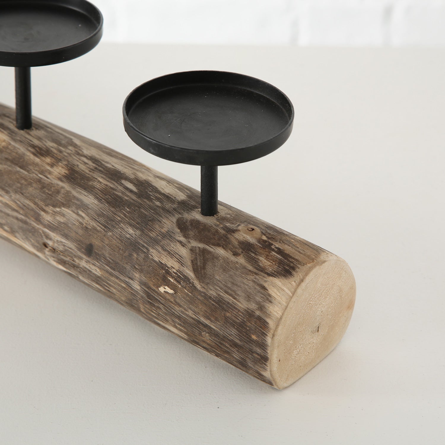 LS-LebenStil Kerzenschale Holz Braun 51cm 4-fach Stumpenkerzen