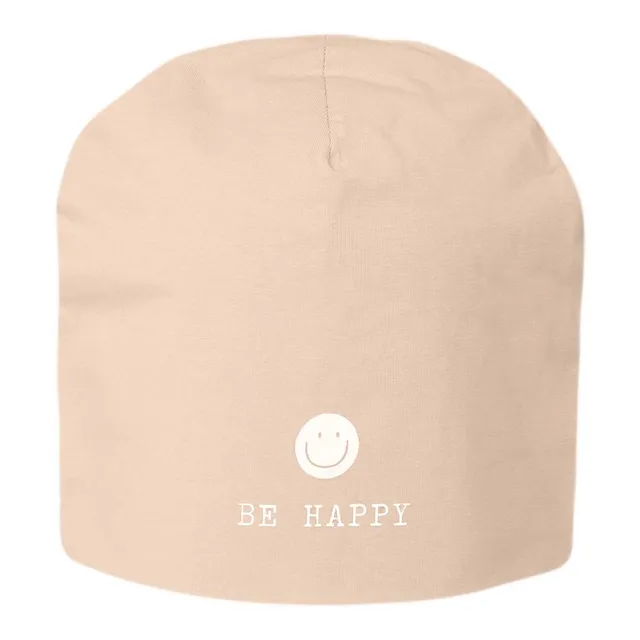 LS-LebenStil Beanie Be Happy Beige Jersey Stretch Unisex