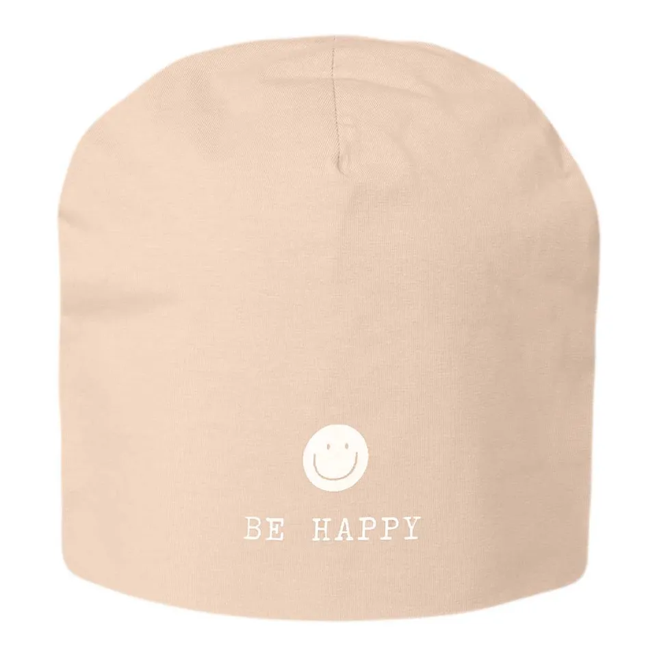LS-LebenStil Beanie Be Happy Beige Jersey Stretch Unisex