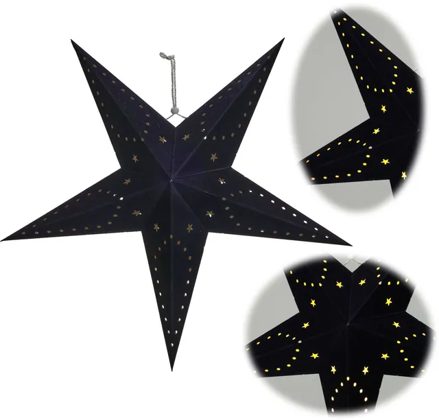 LS-LebenStil 3D Leuchtstern Papierstern Schwarz 60cm 10 LED