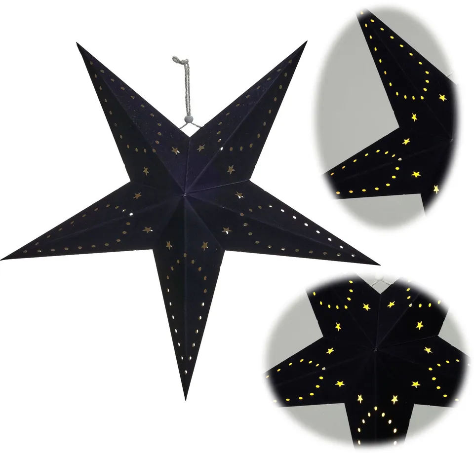 LS-LebenStil 3D Leuchtstern Papierstern Schwarz 60cm 10 LED