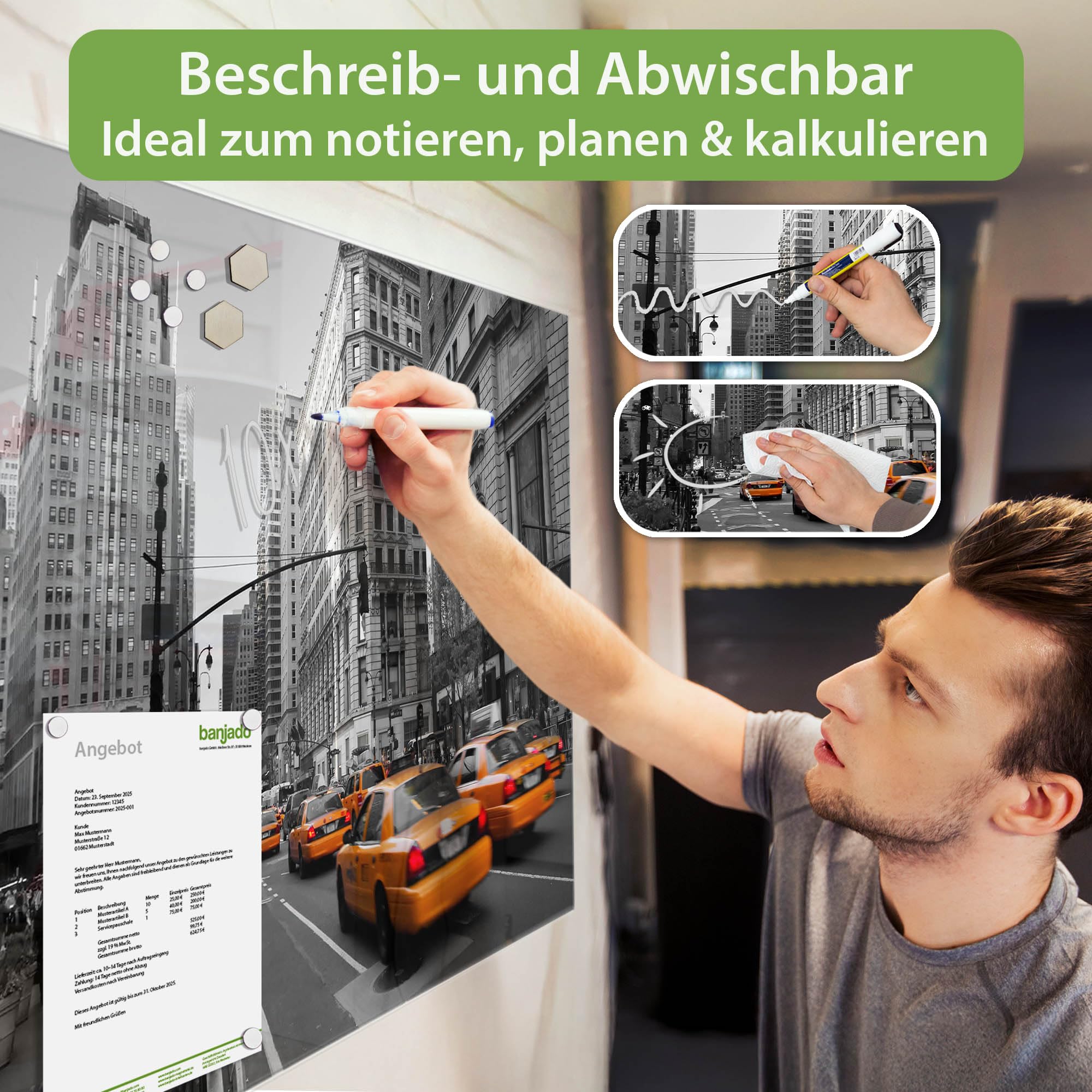 Banjado Magnettafel New York Taxi Magnetboard 120x80 Stadt