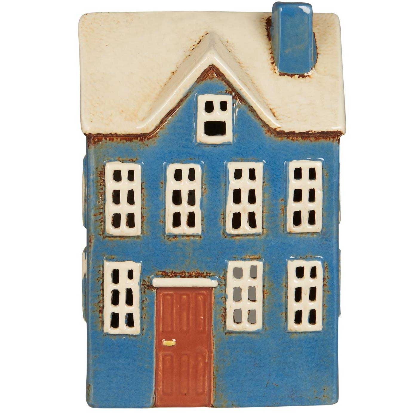 LS-LebenStil Küche & Haushalt Teelichthaus Nyhavn 20cm blau weiß Keramik