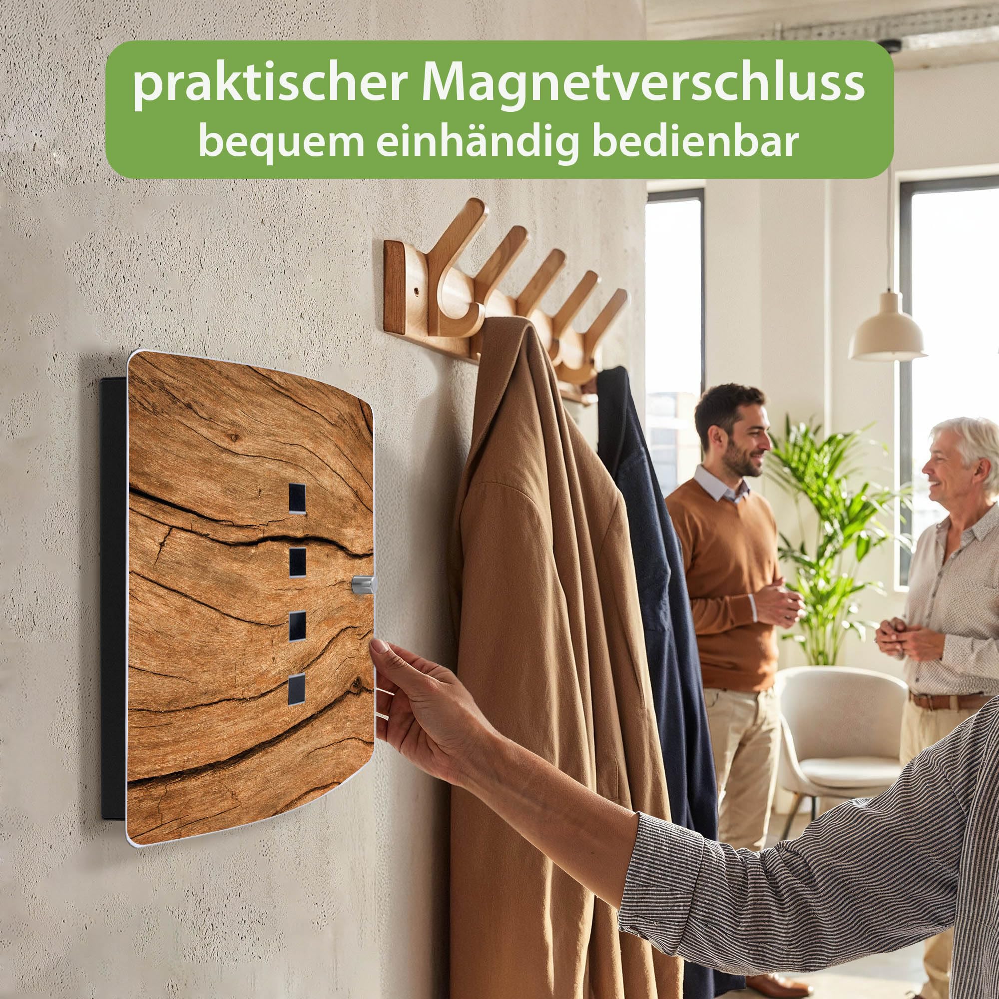 Banjado Schlüsselkasten Trockenes Holz Edelstahl 10 Haken