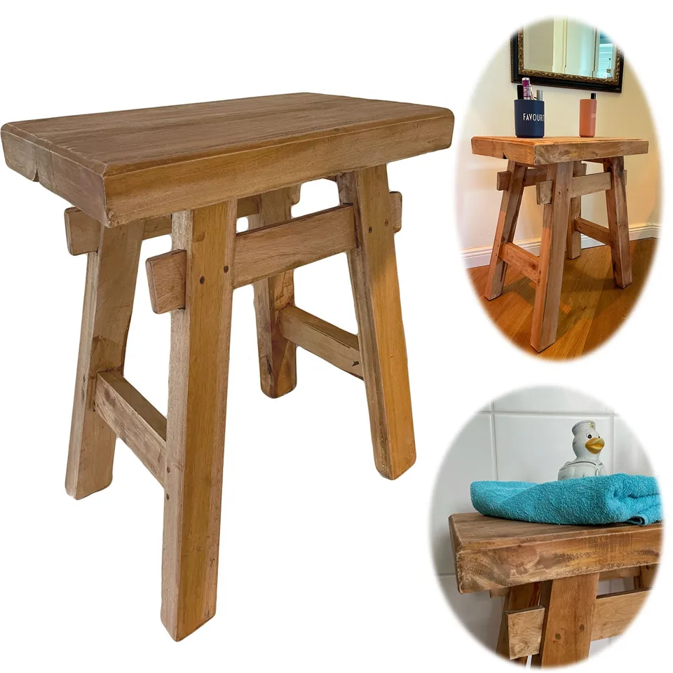 LS-LebenStil Möbel & Wohnen XL Holzhocker Teak 50cm Sitzhocker