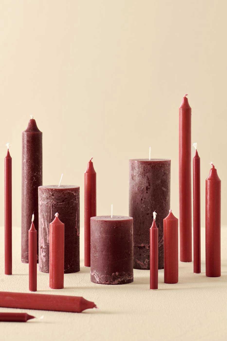 LS-LebenStil Ribe Stabkerzen Rot 6er Set 11 cm Tafelkerzen
