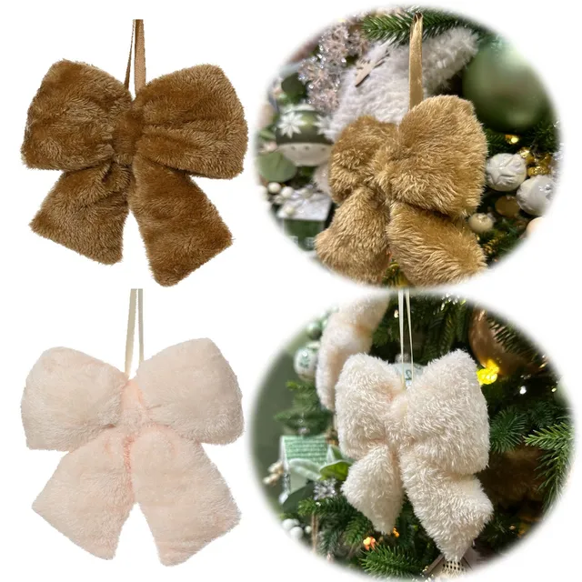 LS-LebenStil Weihnachtsschleifen 2er Set 11cm Creme Beige Fell