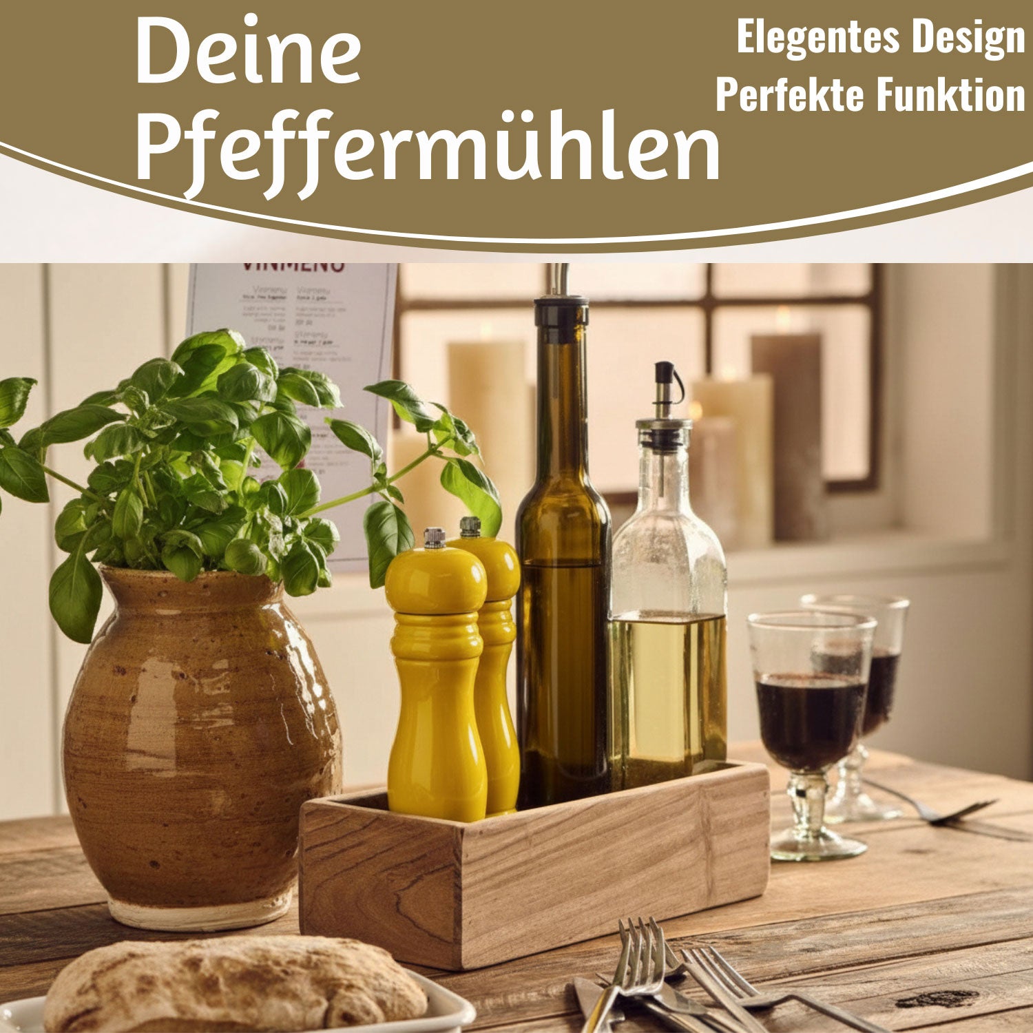 IB Laursen Salz Pfeffer Mühle Holz Gelb 21cm Keramik Set