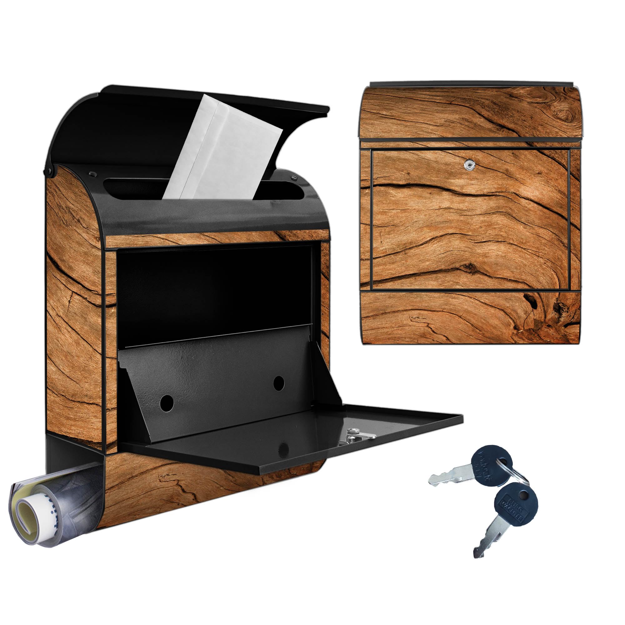 Banjado Briefkasten Trockenes Holz Stahl Schwarz A4