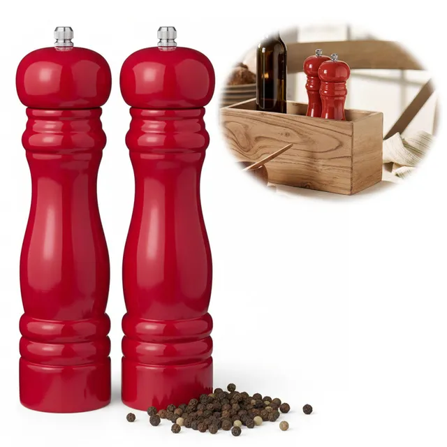 LS-LebenStil Salzmühle Pfeffermühle Set Rot 21x5cm Holz