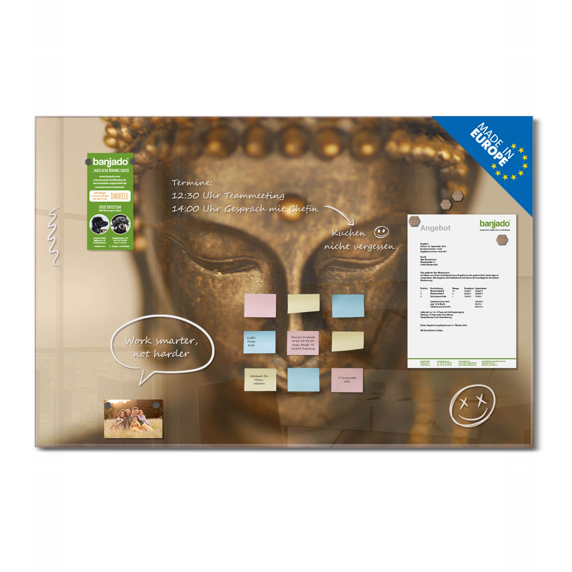 Banjado Magnettafel Buddha Gold Magnettafel 120x80 Glas