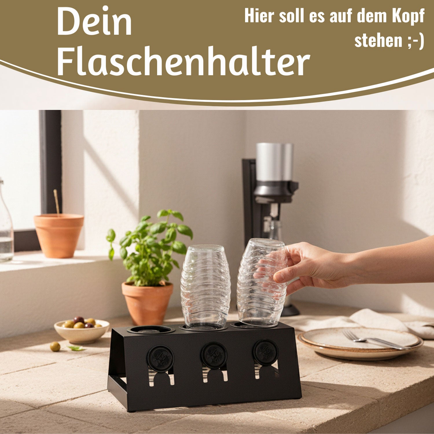LS-LebenStil Küche & Haushalt Flaschenständer Metall Schwarz 3 Flaschen