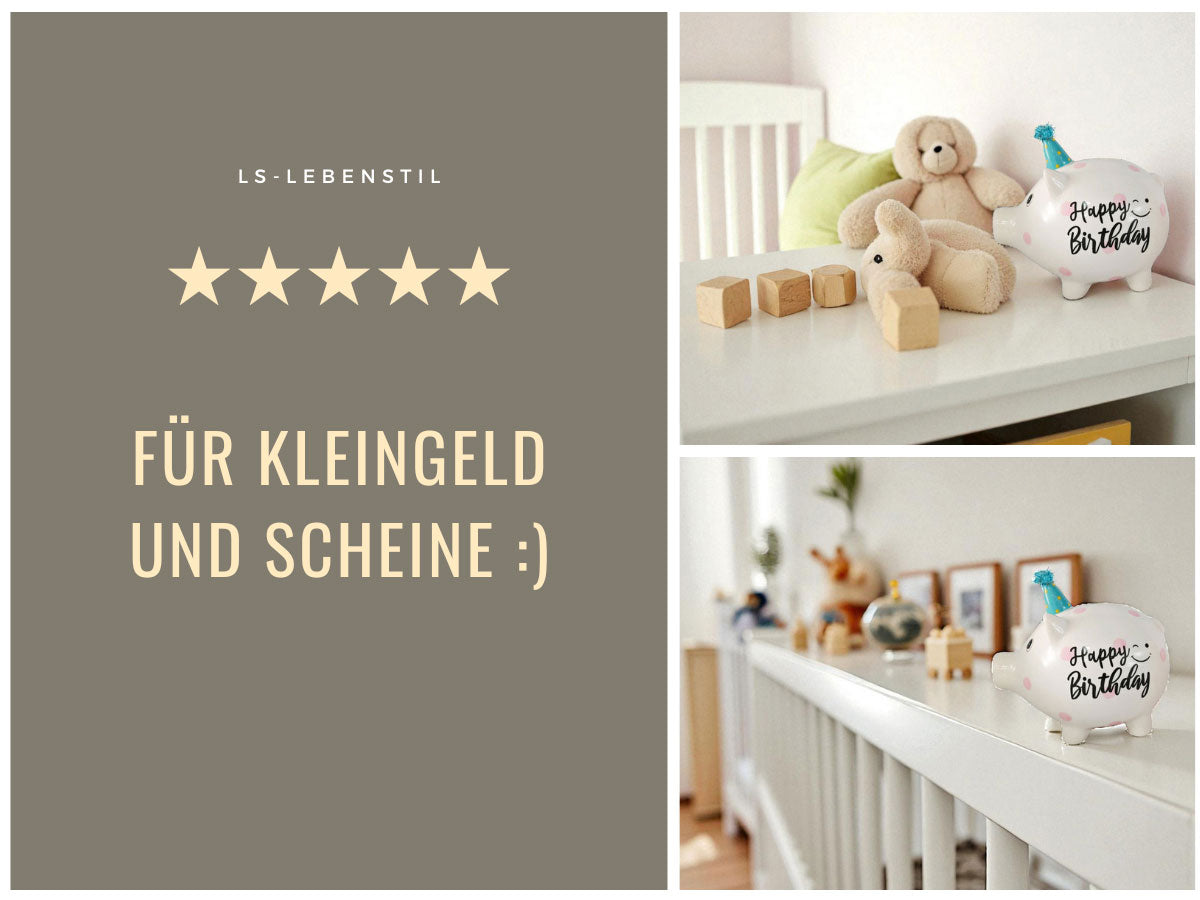 LS-LebenStil Sparschwein Blau Keramik Happy Birthday 16cm