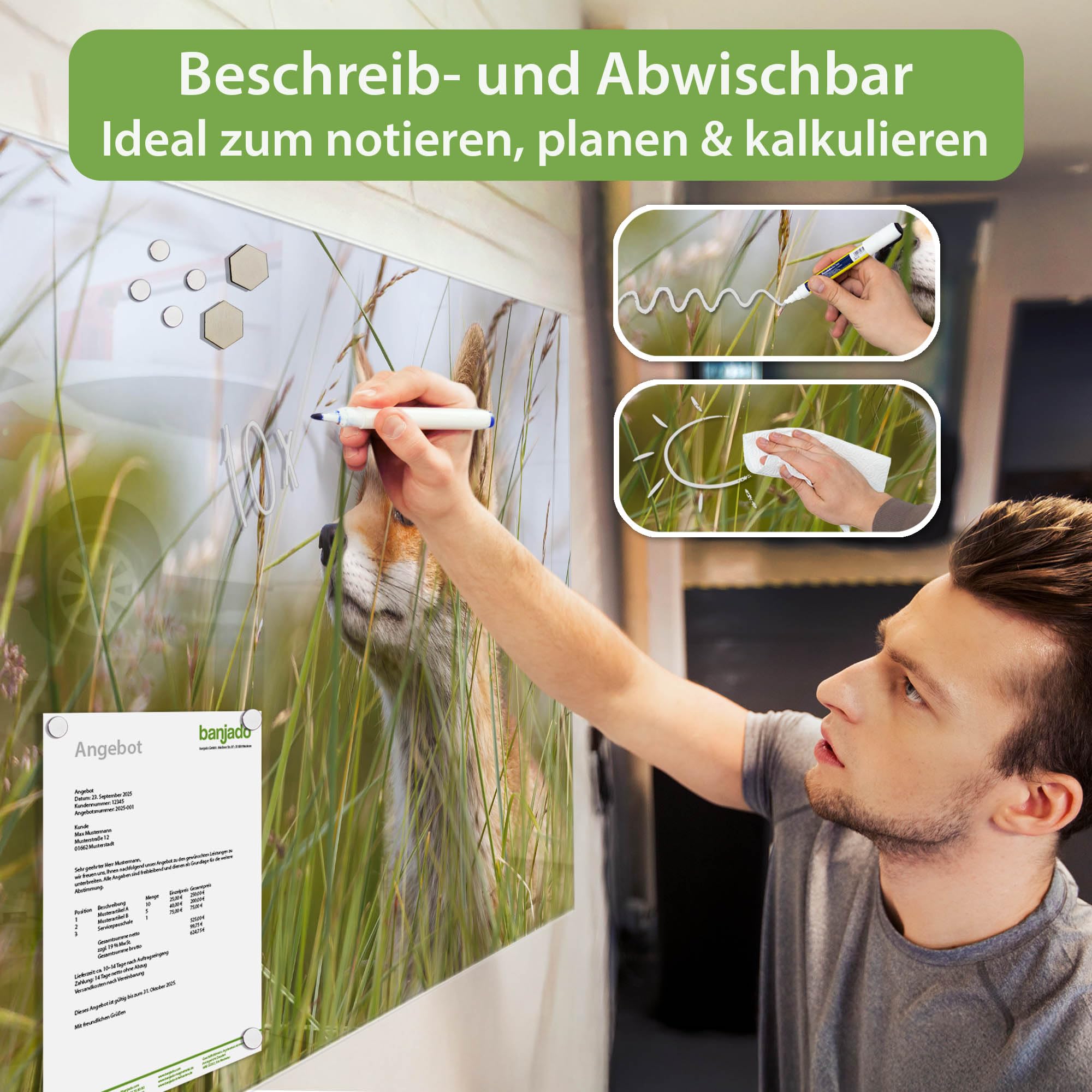 Banjado Magnettafel Fuchs Magnetboard 120x80 Wildtier
