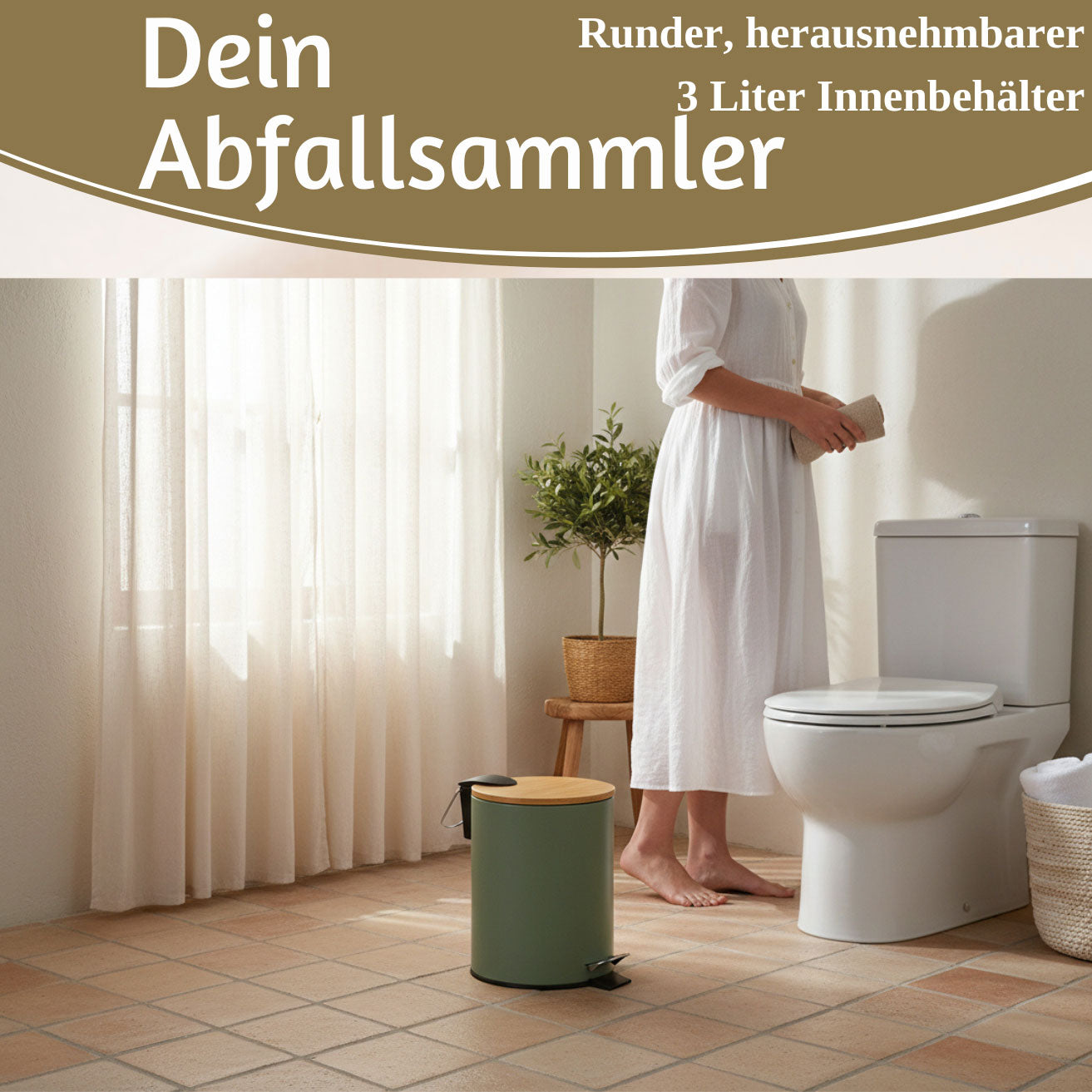 LS-LebenStil Tretmülleimer 3L Grün Rund Soft Close