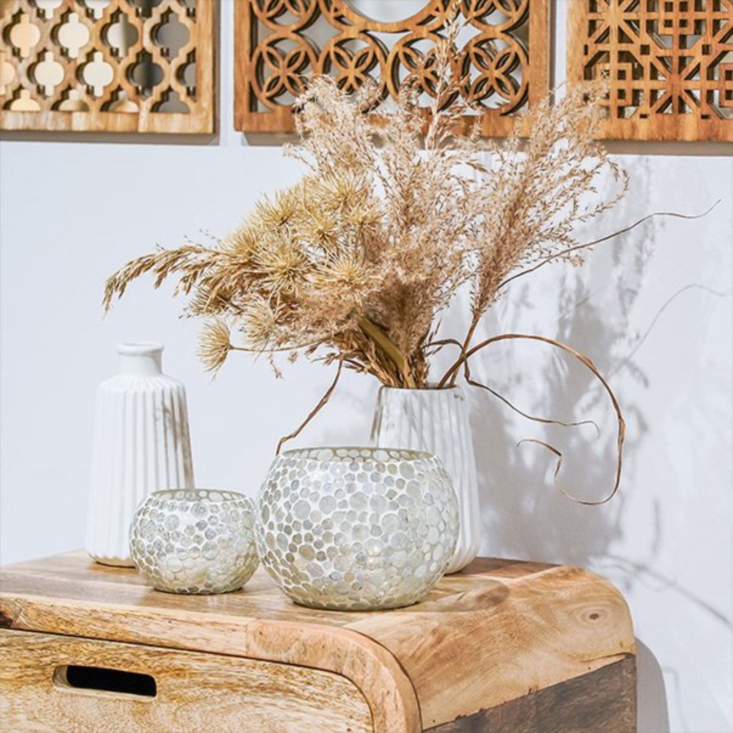 LS-LebenStil Oslo Blumenvase Creme Weiß Keramik 2er-Set