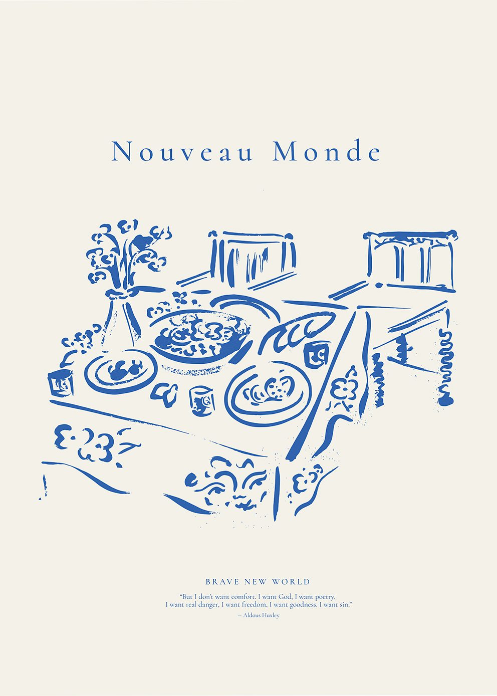 The Poster Club Art Prints Nouveau Monde Poster A4 beige-blau