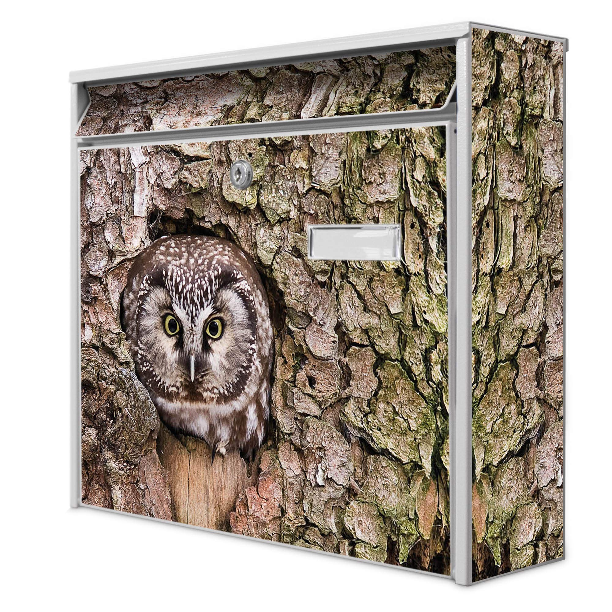 Banjado Briefkasten Eule Weiss A4 32x36cm mit Namensschild