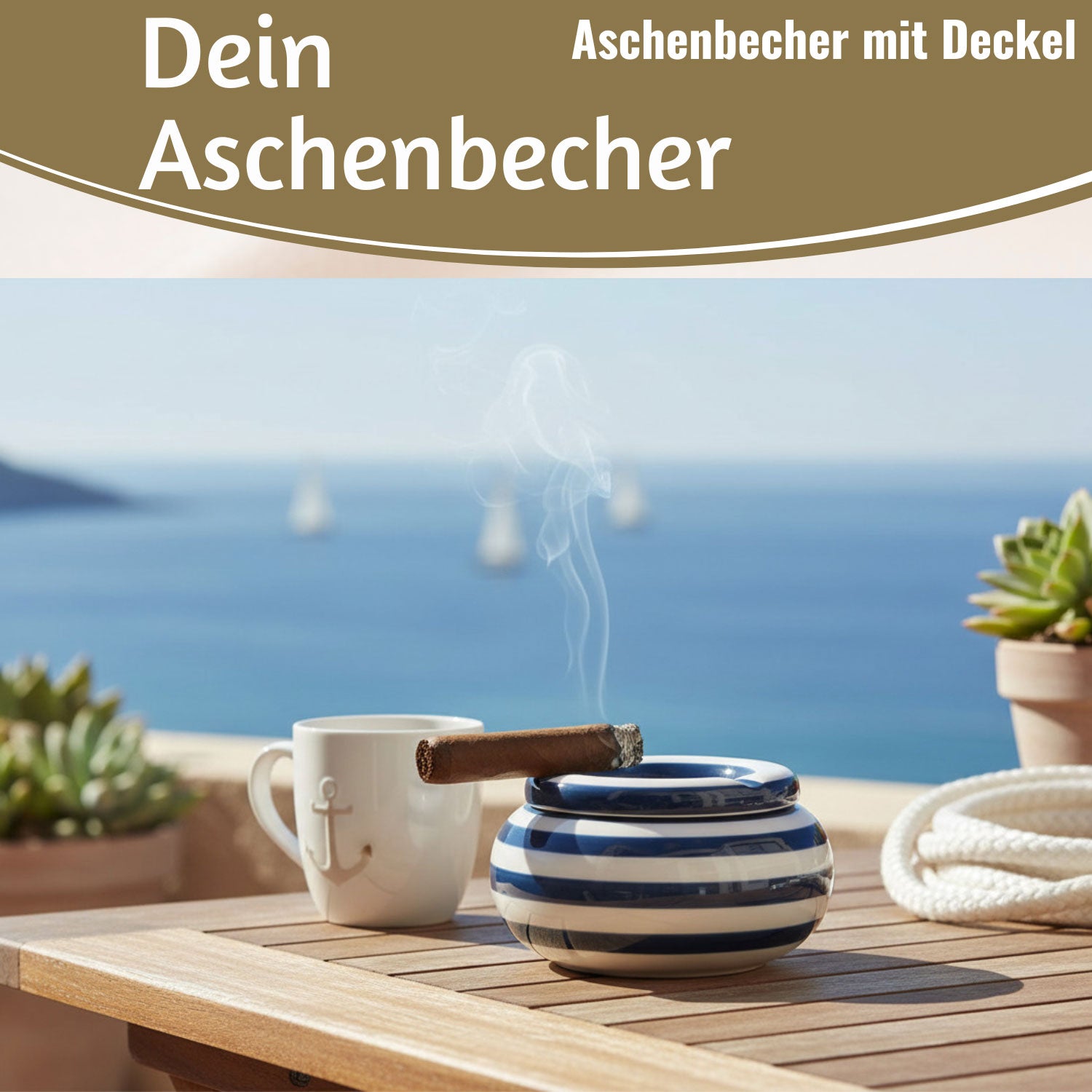 LS-LebenStil Küche & Haushalt Sturmaschenbecher XL blau-weiß