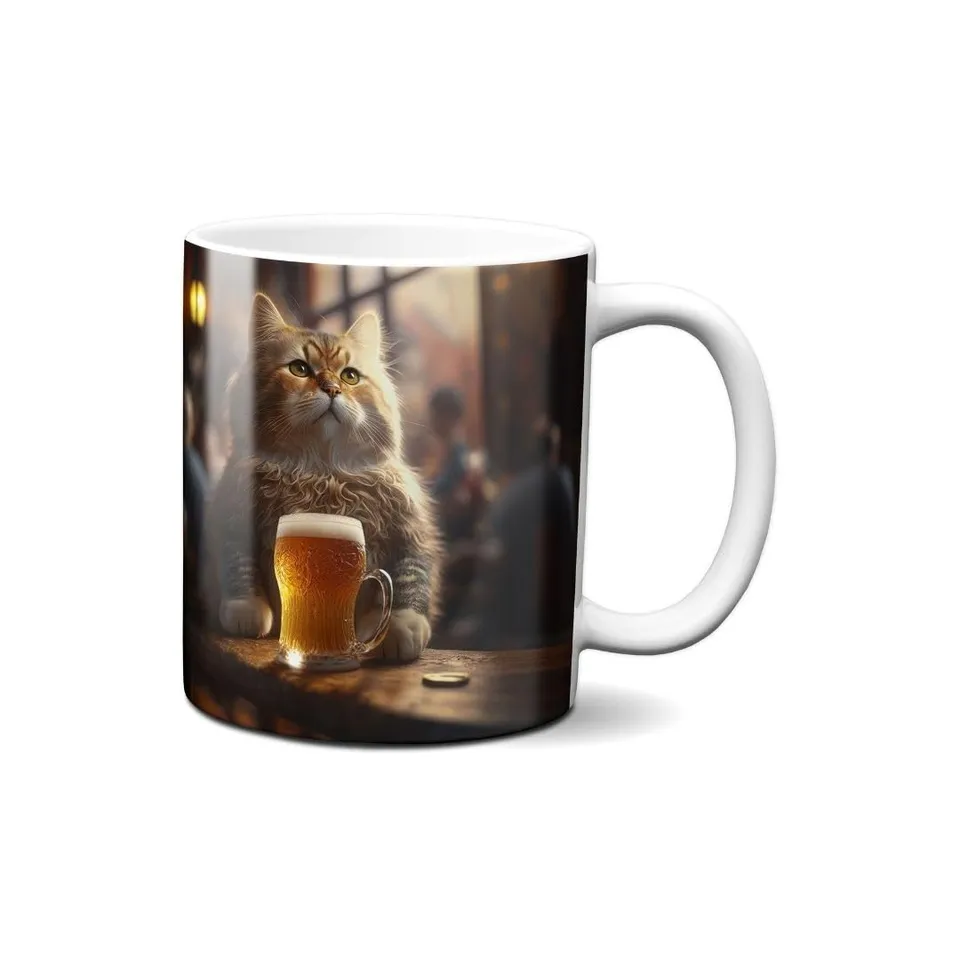 Hustling Sharks Wandbilder Durstige Katze Tasse 330ml weiß Keramik