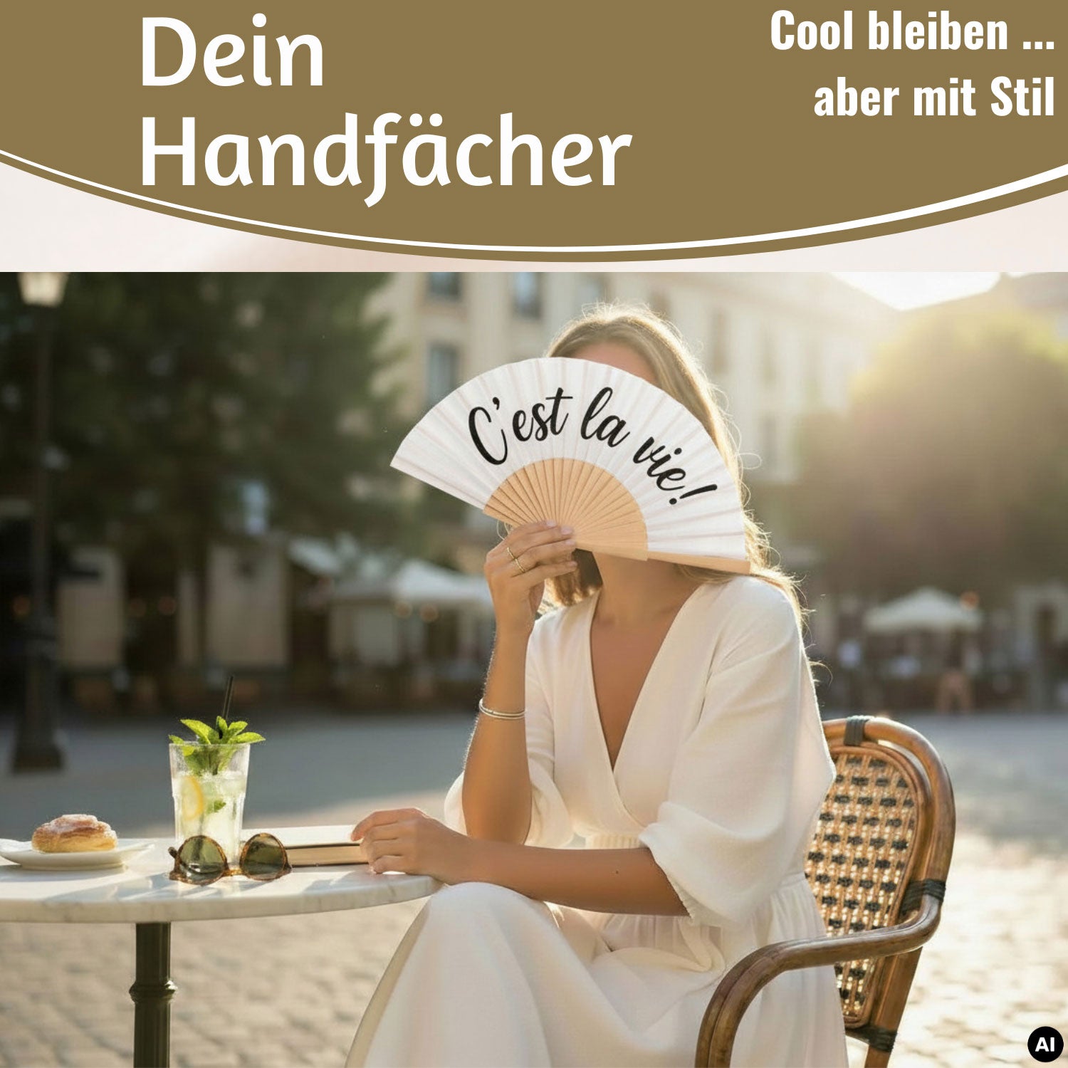 LS-LebenStil Handfächer C´est la Vie 23x42cm Weiß-Schwarz