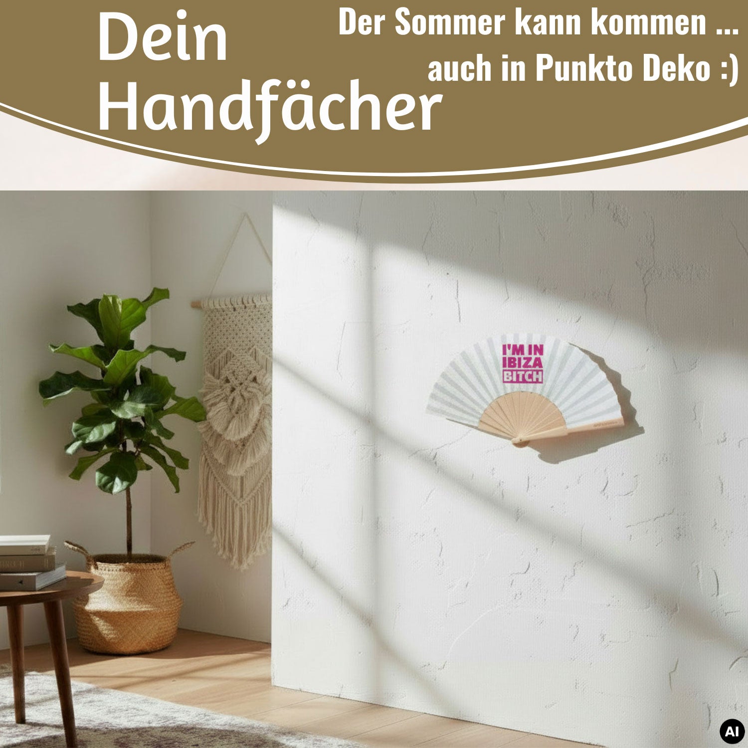 LS-LebenStil Shopper & Taschen Ibiza Bitch Fächer weiß silber 23x42cm