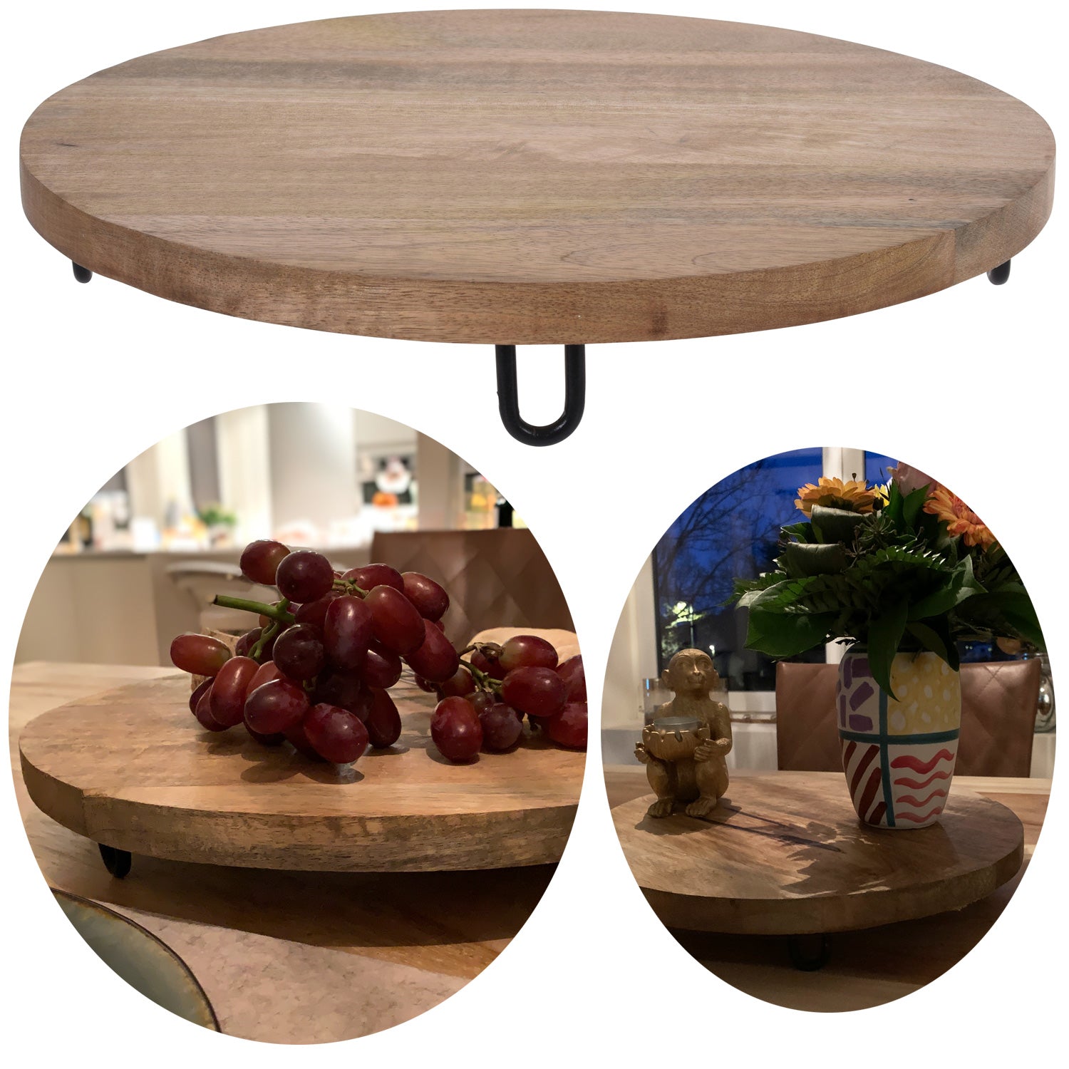 LS-LebenStil Mango Serviertablett rund 30cm braun Füße