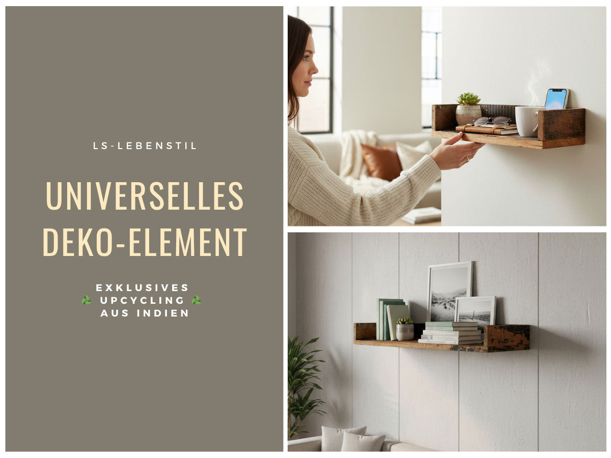 LS-LebenStil Unika Wandregal Braun 60cm Holz Ziegelform Regalbrett