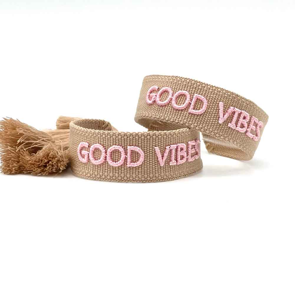 LS-LebenStil Good Vibes Armband Braun Webarmband Quasten