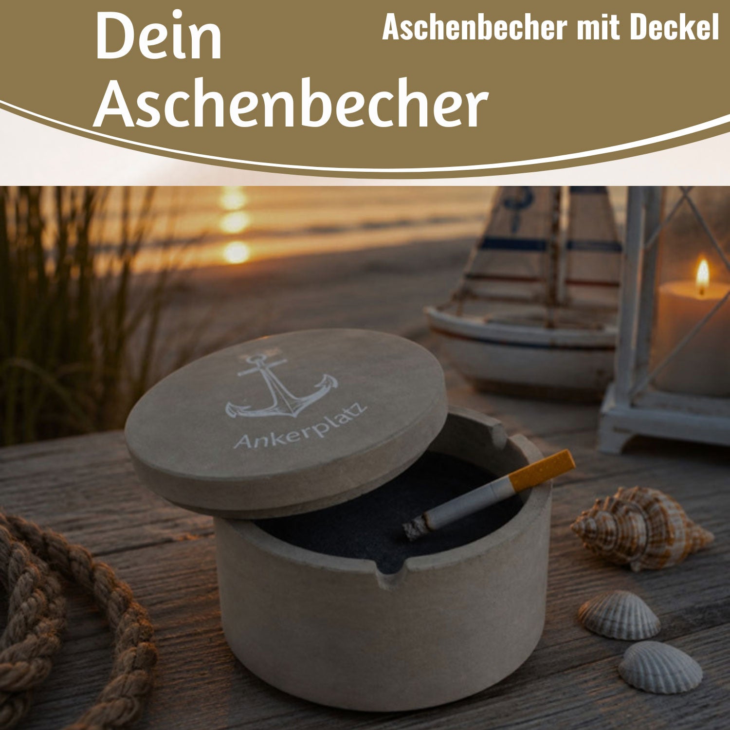 LS-LebenStil Ankerplatz Aschenbecher Beton 9x7cm Grau