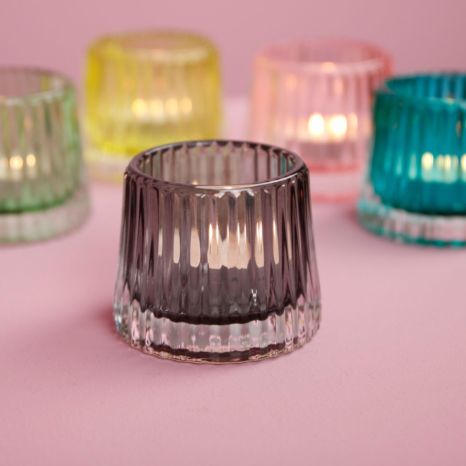 LS-LebenStil Ibiza Glas Teelichthalter Grau 7x8cm 2er Set
