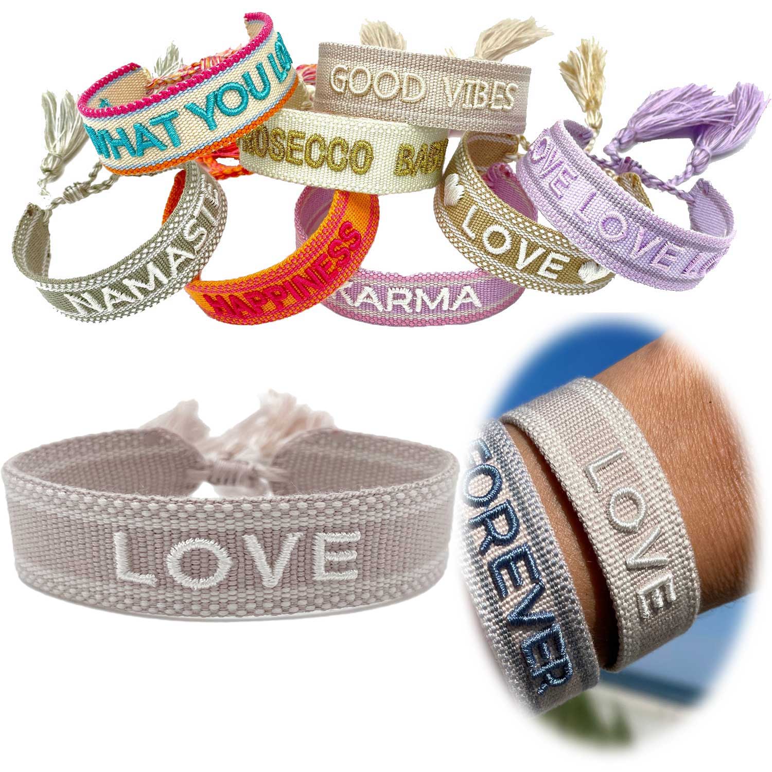 LS-LebenStil Canvas LOVE Armband Beige Creme Baumwolle