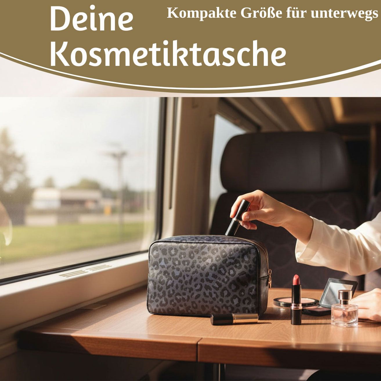 Mimi's Glow Kulturtasche Romy 26x14cm leo grau Kosmetiktasche