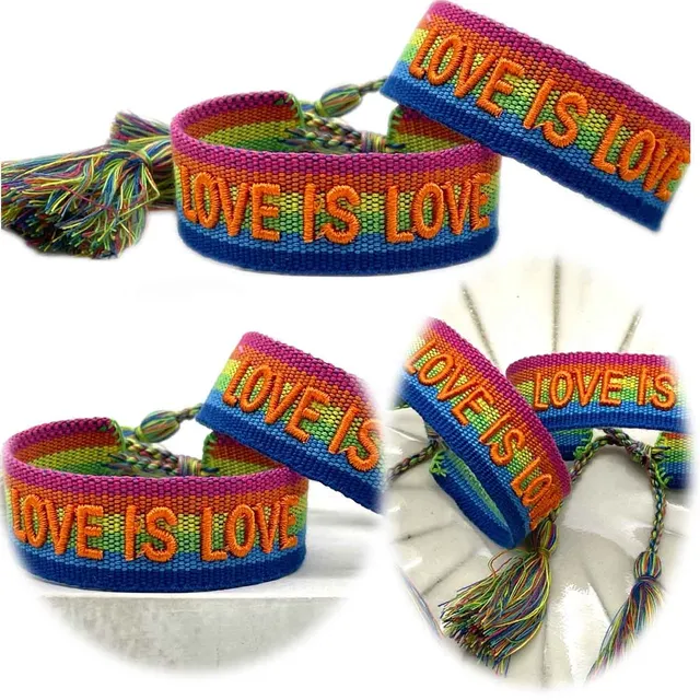 LS-LebenStil Love is Love Canvas Armband Regenbogen Quasten