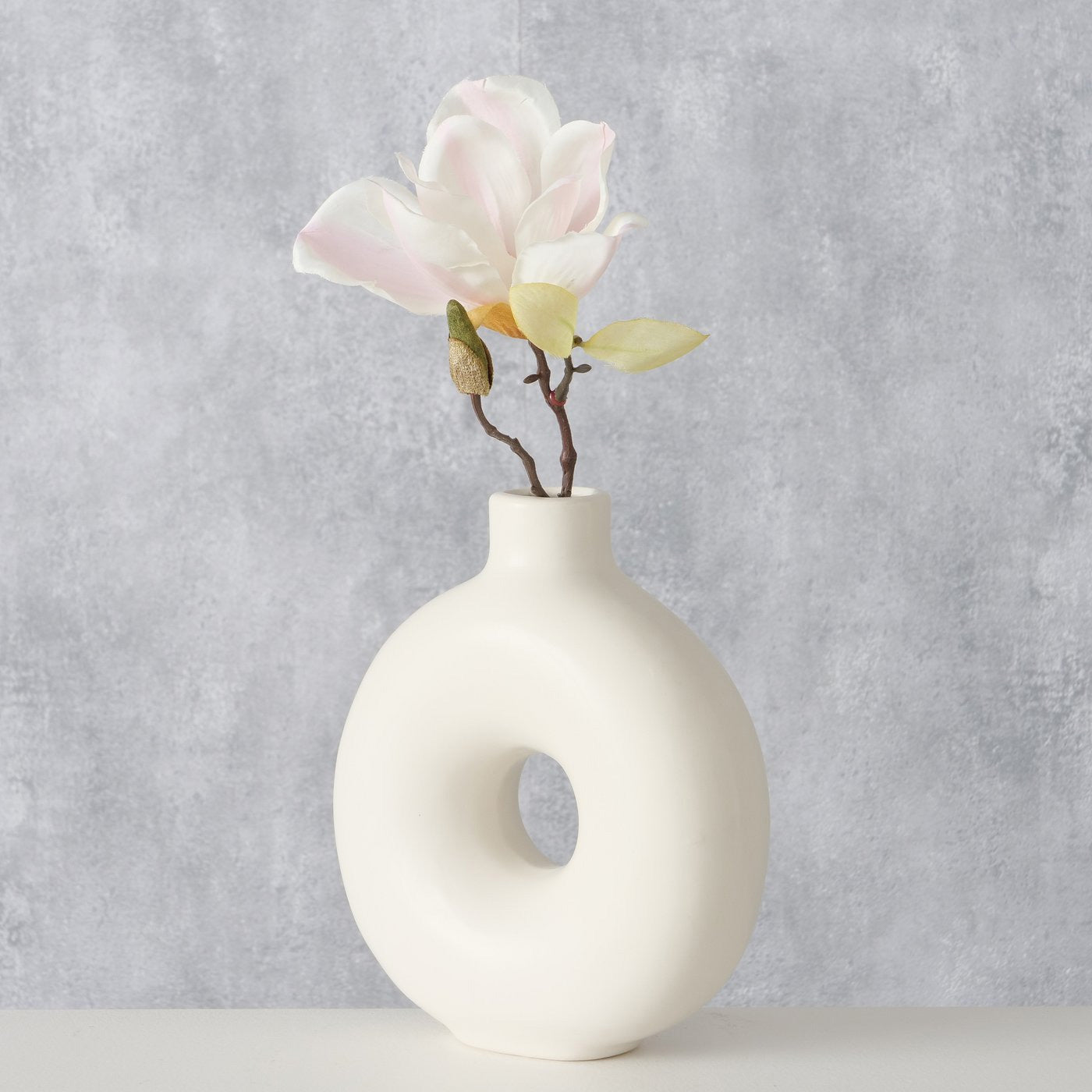 LS-LebenStil Donut Vase Keramik 20x17cm Creme Weiß Rund