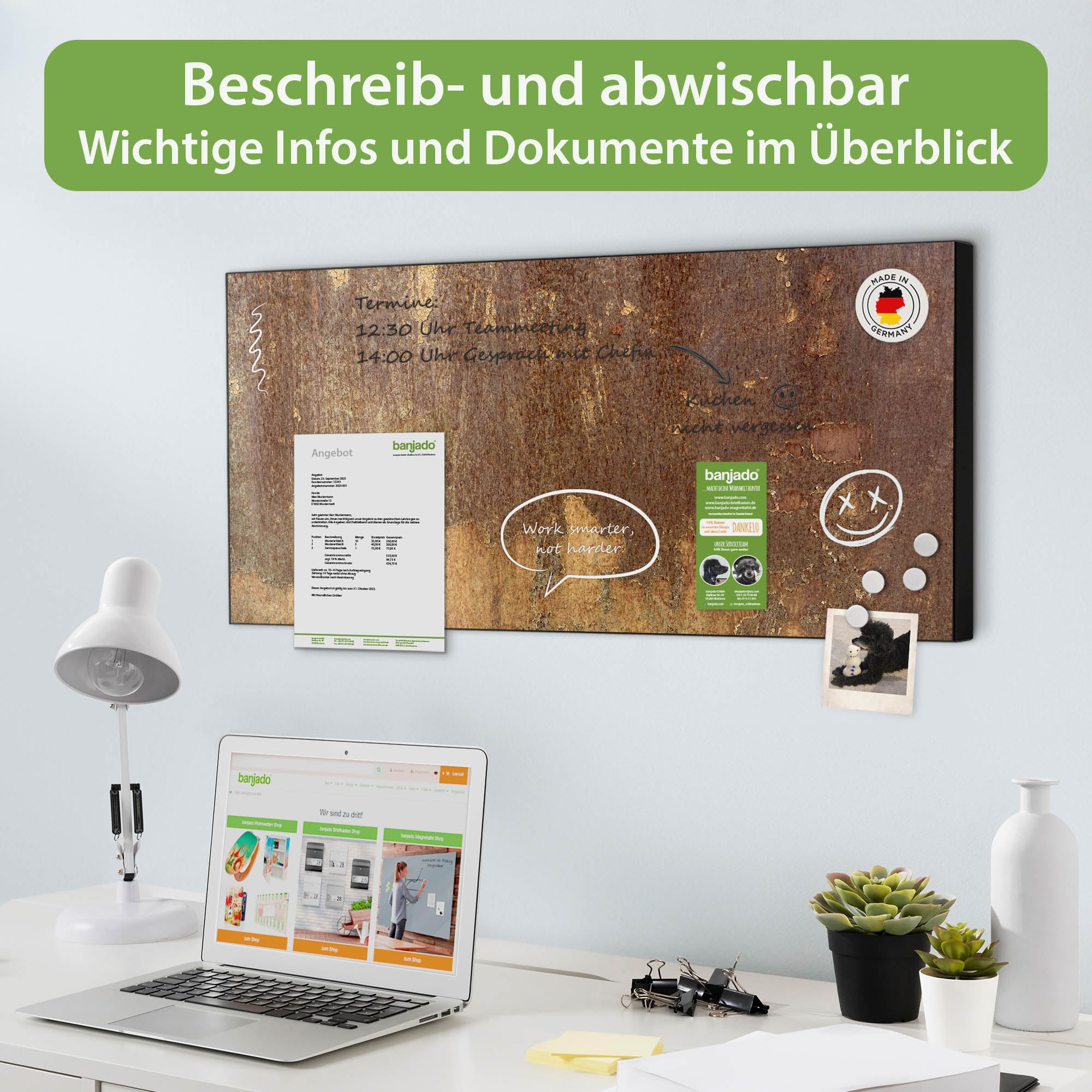 Banjado Magnettafel Rostige Patina Magnetwand 78x37cm schwarz
