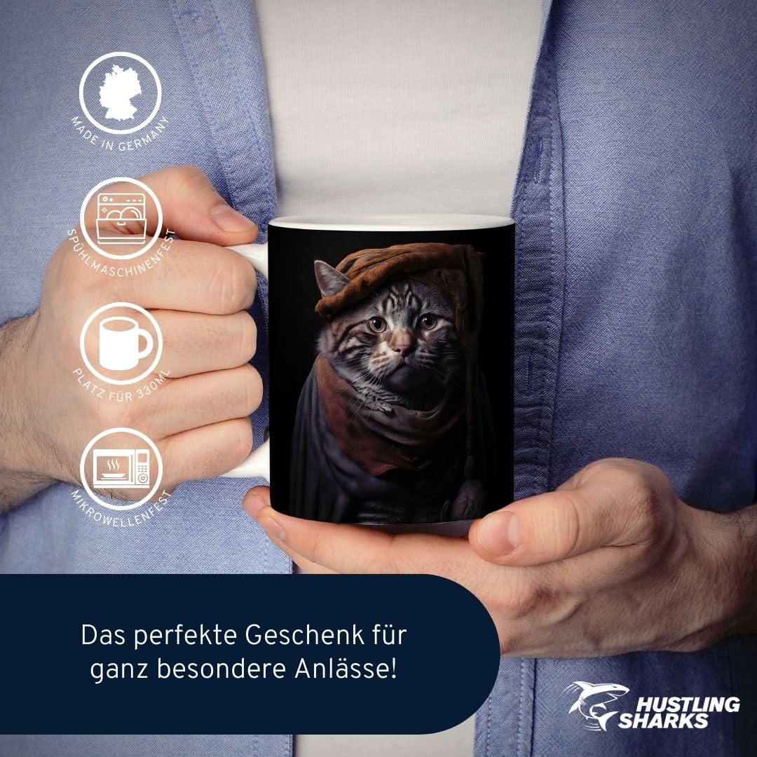 Hustling Sharks Katze Tasse 330ml weiß Tiermotiv Geschenk