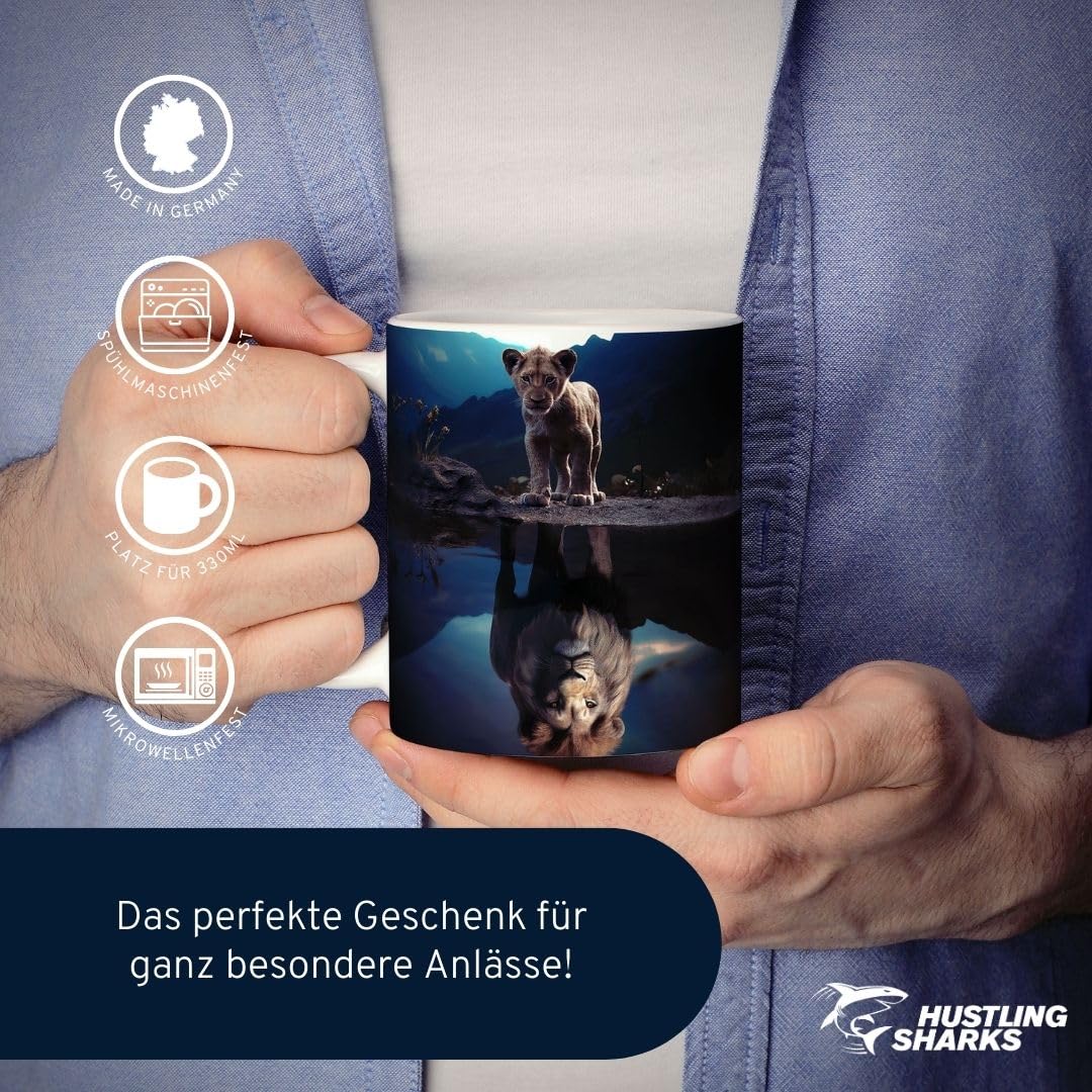 Hustling Sharks Tasse Löwe Kaffeetasse 330ml weiß Keramik
