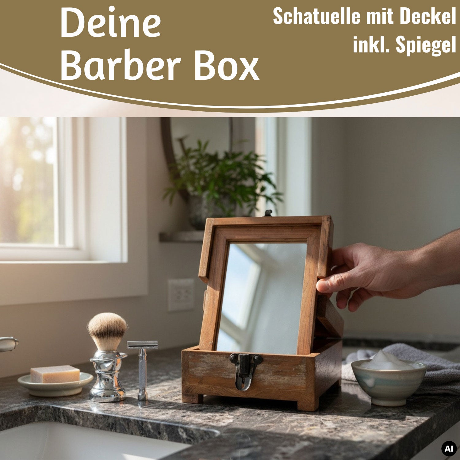 LS-LebenStil Barber Utensilienbox Teak 22cm Schmuckschatulle