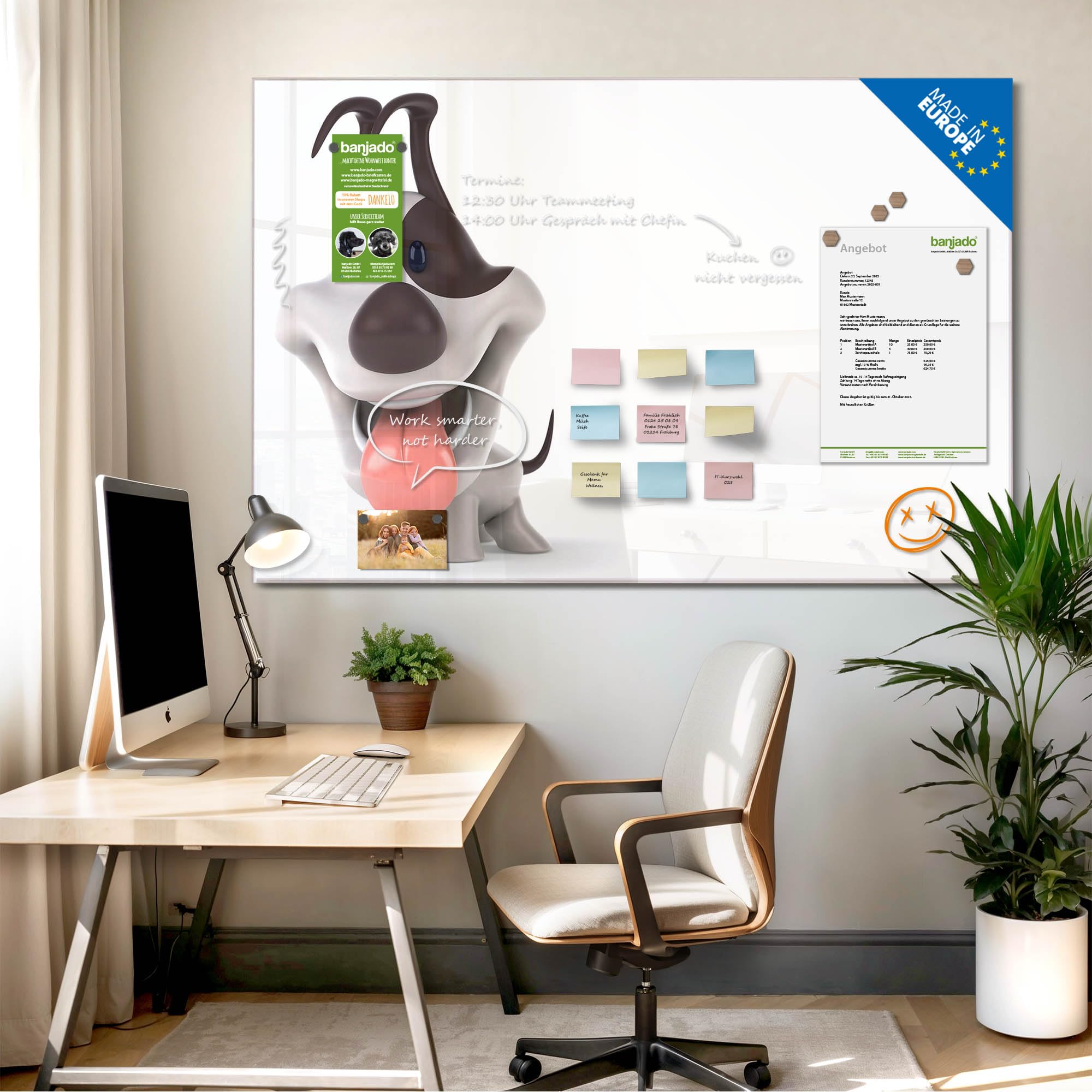 Banjado Magnettafel Comic-Hund Glasmagnettafel 120x80 cm Hund
