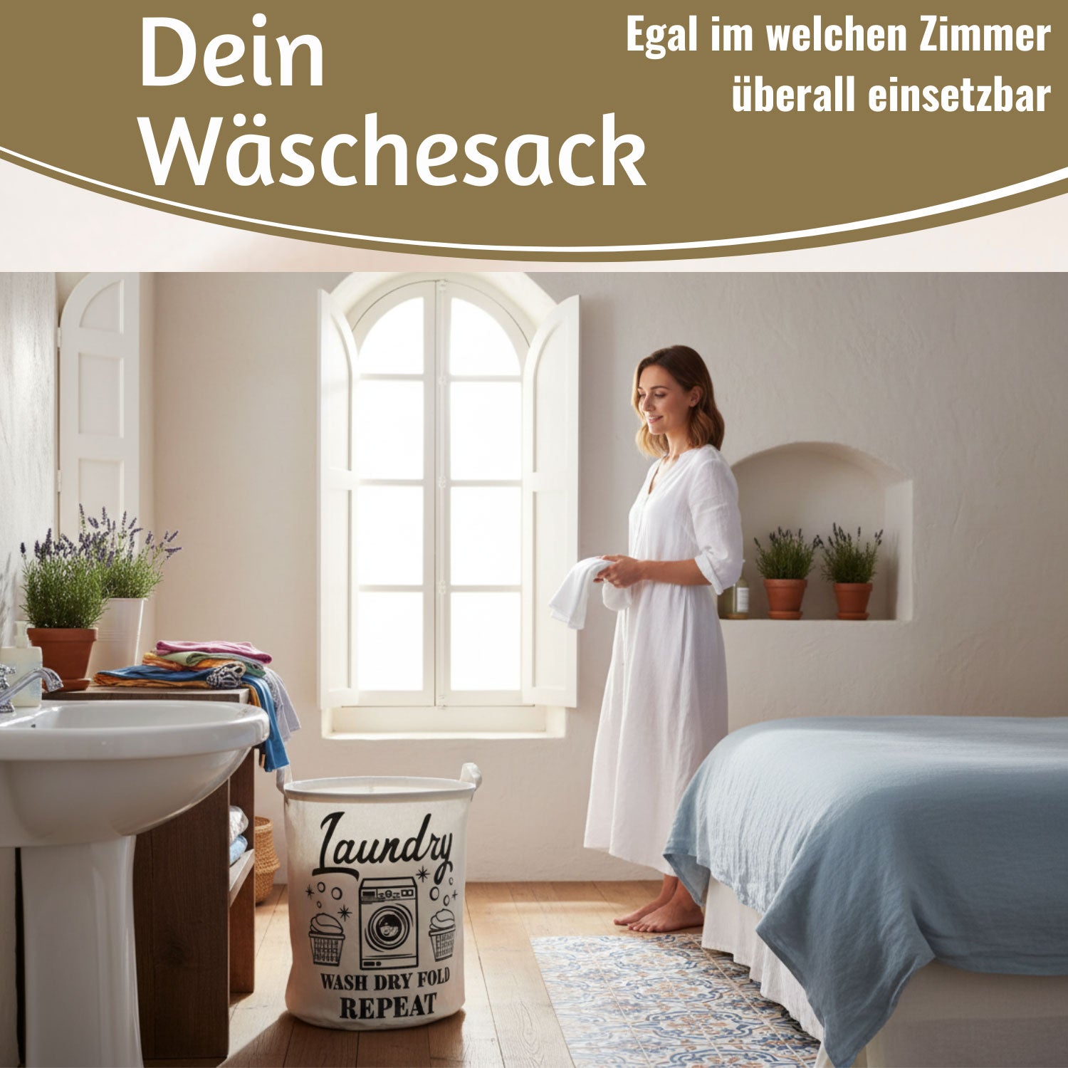 LS-LebenStil Möbel & Wohnen Wäschesack Canvas 50cm Creme
