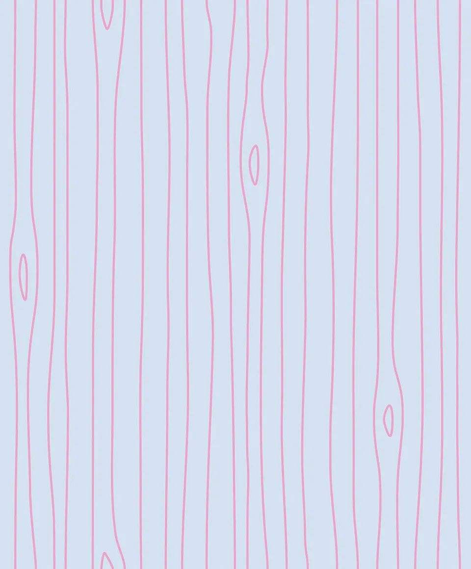 Mineheart Wallpaper Woodgrain Outline Tapete Hellblau-Rosa