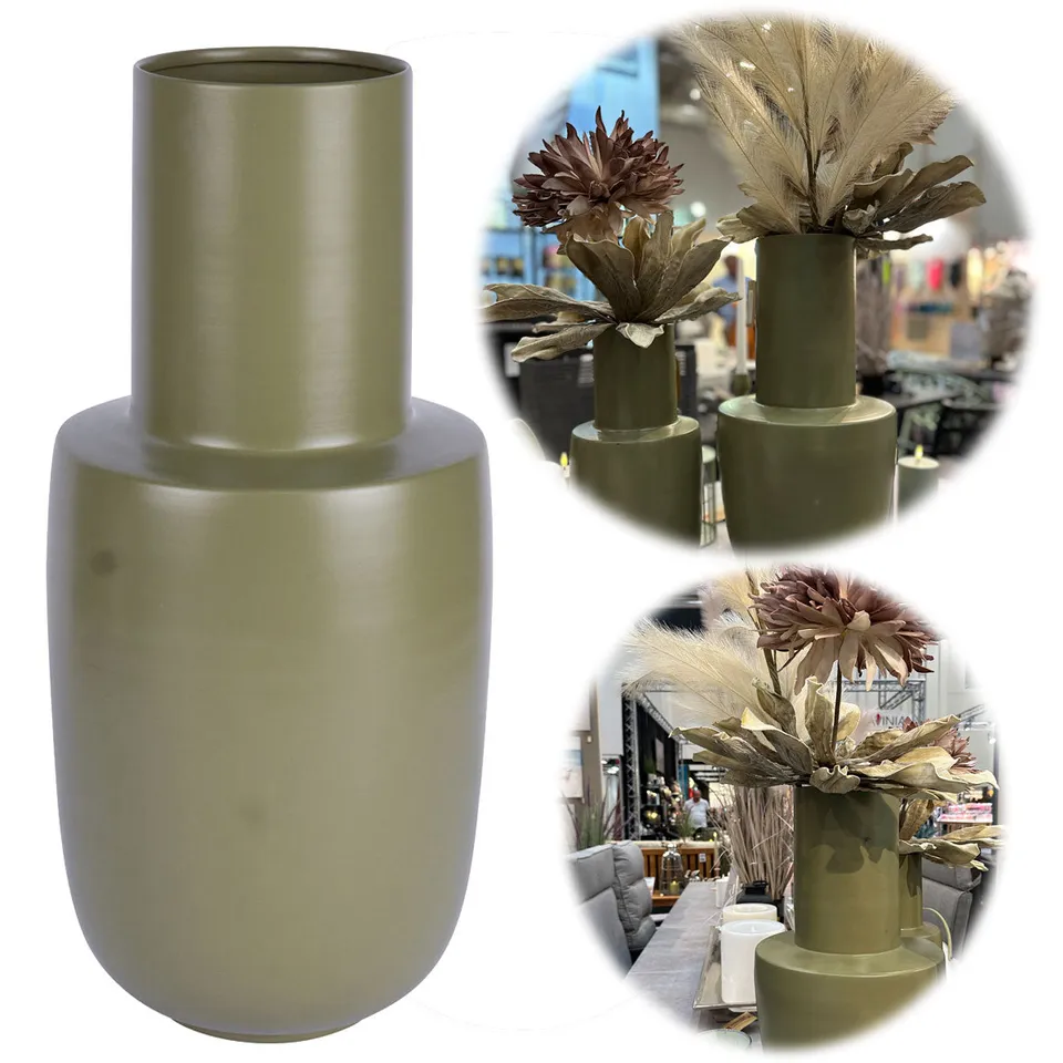 LS-LebenStil Odense Bodenvase Alu 40cm Oliv Grün Matt