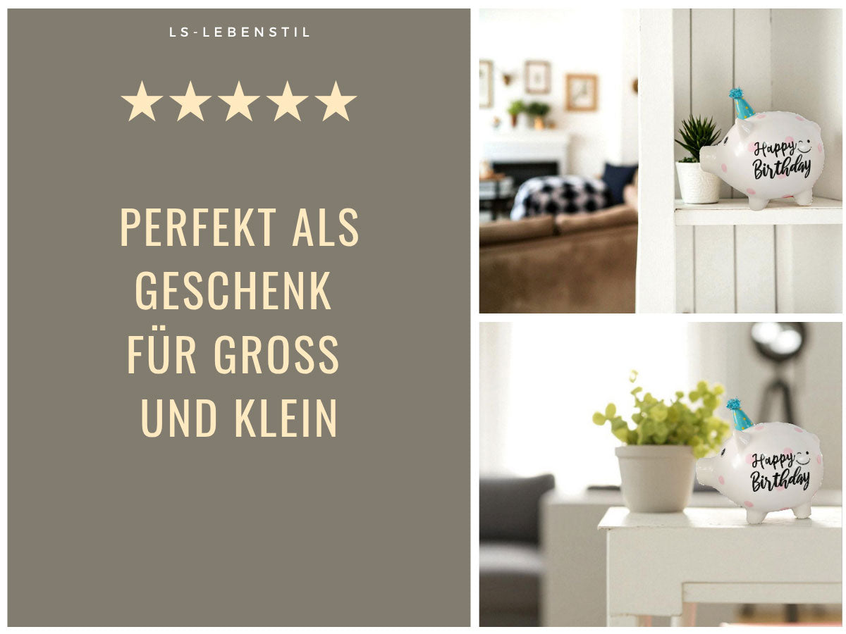 LS-LebenStil Sparschwein Blau Keramik Happy Birthday 16cm