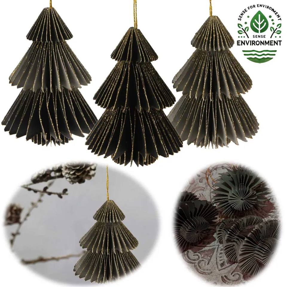 LS-LebenStil Möbel & Wohnen Papier Tannenbaum Hänger grau 3er 8cm