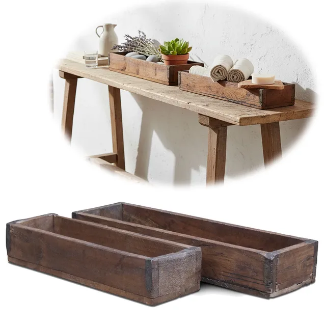 LS-LebenStil Unika Holz Aufbewahrungskiste Braun 2er Set recycelt